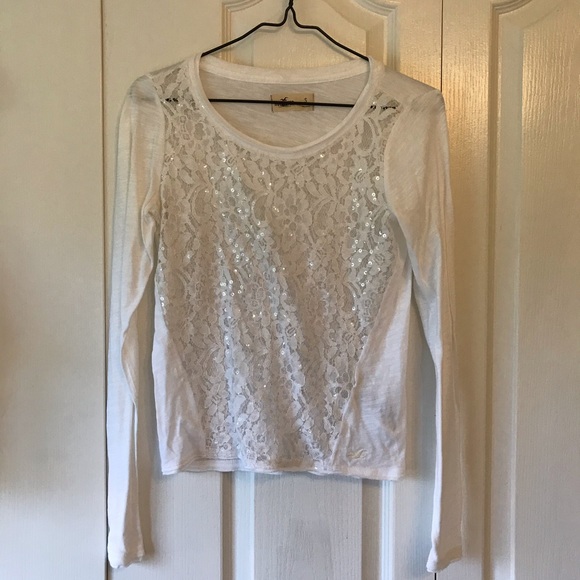 Hollister White Lace and Sequin Shirt - Picture 1 of 1